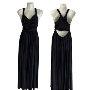 Black tired maxi dress twist front wrap back long size M